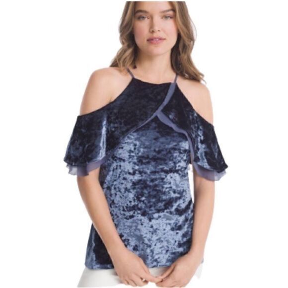 WHBM Crushed Velvet Cold Shoulder Top - Picture 1 of 6